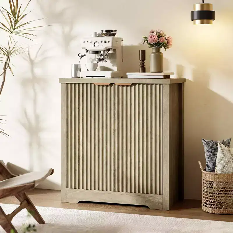 Fluted Buffet Sideboard with Storage - 2 Doors, Adjustable Shelf & Spacious Tabletop - Modern Wood Console for Multiple Rooms