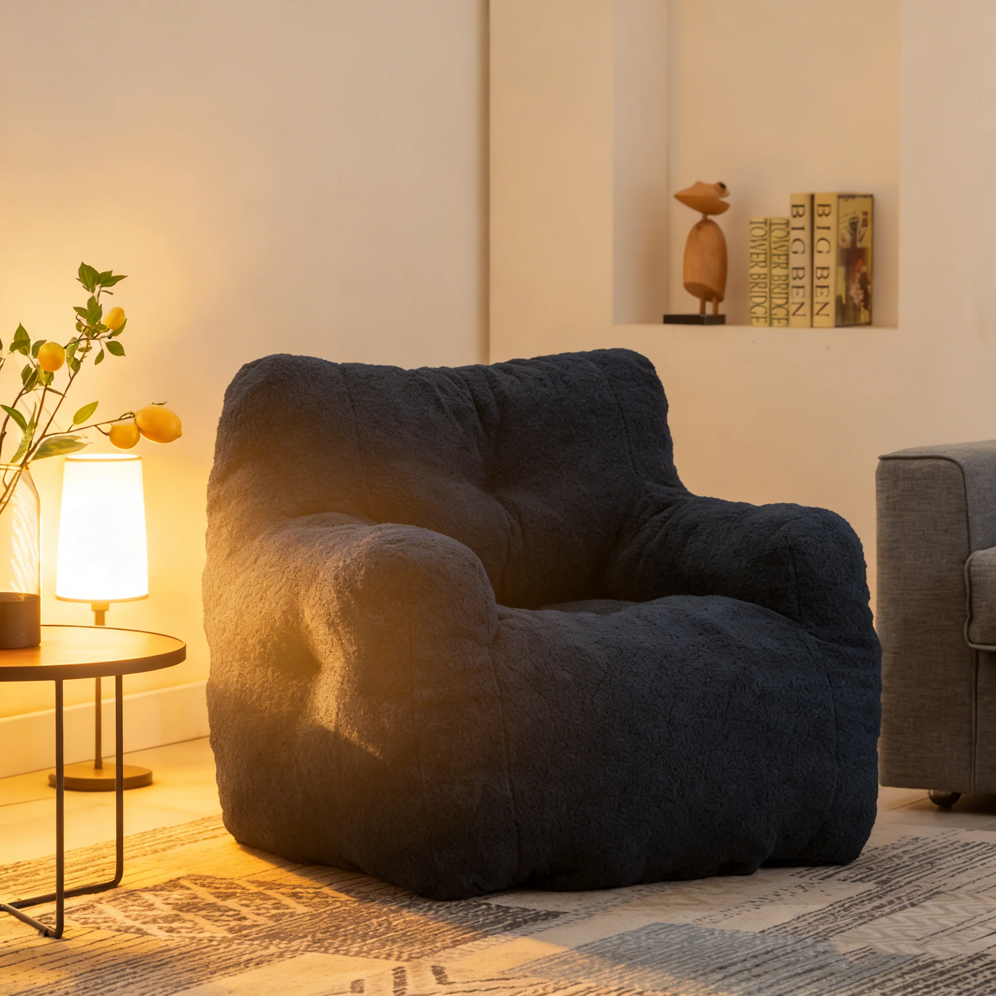 Faux Fur Bean Bag Chair — Living Room Floor Sofa, Bedroom Lounge Chair