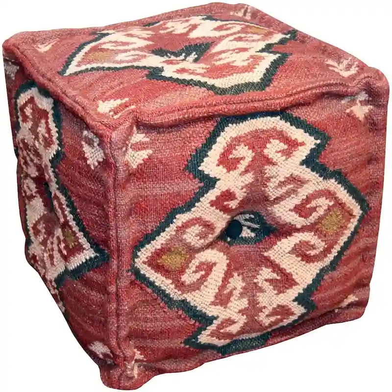 Handmade Indo Wool and Jute Kilim Pouf