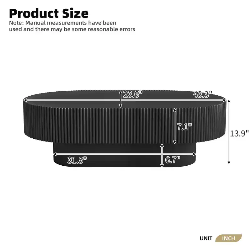 Oval Coffee Table with Fluted Base for Living Room