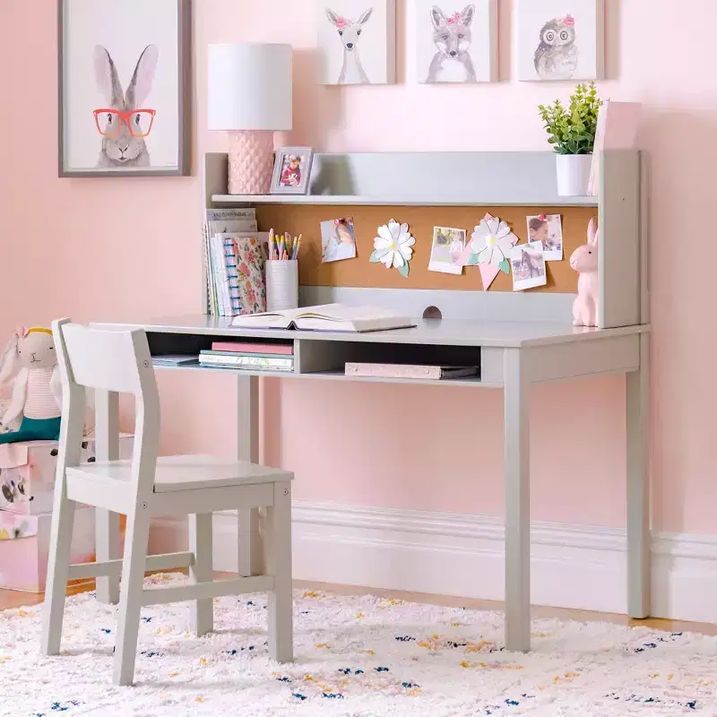 Martha Stewart Kids' Desk with Hutch and Chair Set - Kids Desk with Storage Shelf and Corkboard, Kids Bedroom Crafting Table for Boys and Girls