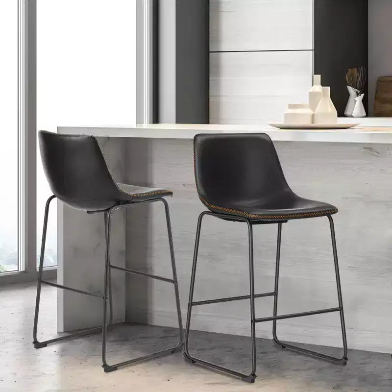 MAYEERTY Armless Barstools Faux Leather Dining Chairs with Metal Legs and Footrest, for Home Office Kitchen Island