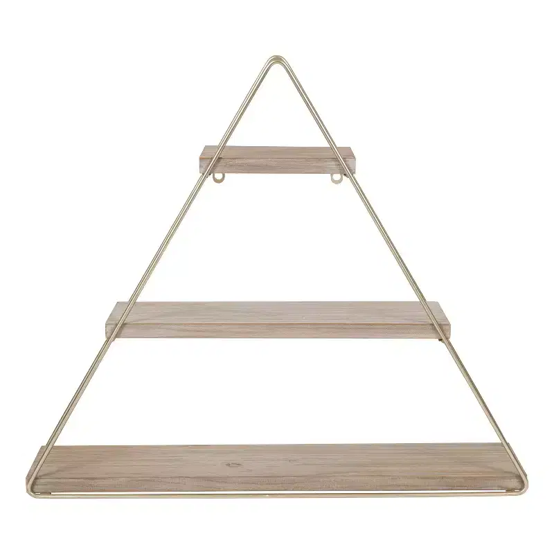 Kate & Laurel All Things Decor 20.8" x 24.2" Tilde Three-Tier Triangle Wood and Metal Wall Shelf Natural/Gold