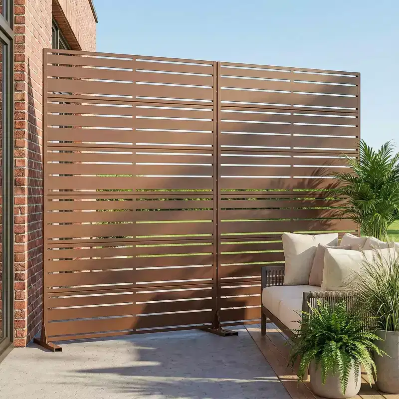 MAYEERTY Benjamin Wide-Narrow A Louvered Brown Galvanized Steel Room Divider, 72x47x16, 6-Piece Double-Sided Privacy Screen