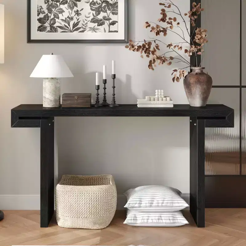 Okak 60IN Farmhouse Long Console Table, Entryway Table with Thick and Long Tabletop, Rustic Accent Table for Living Room, Hallway