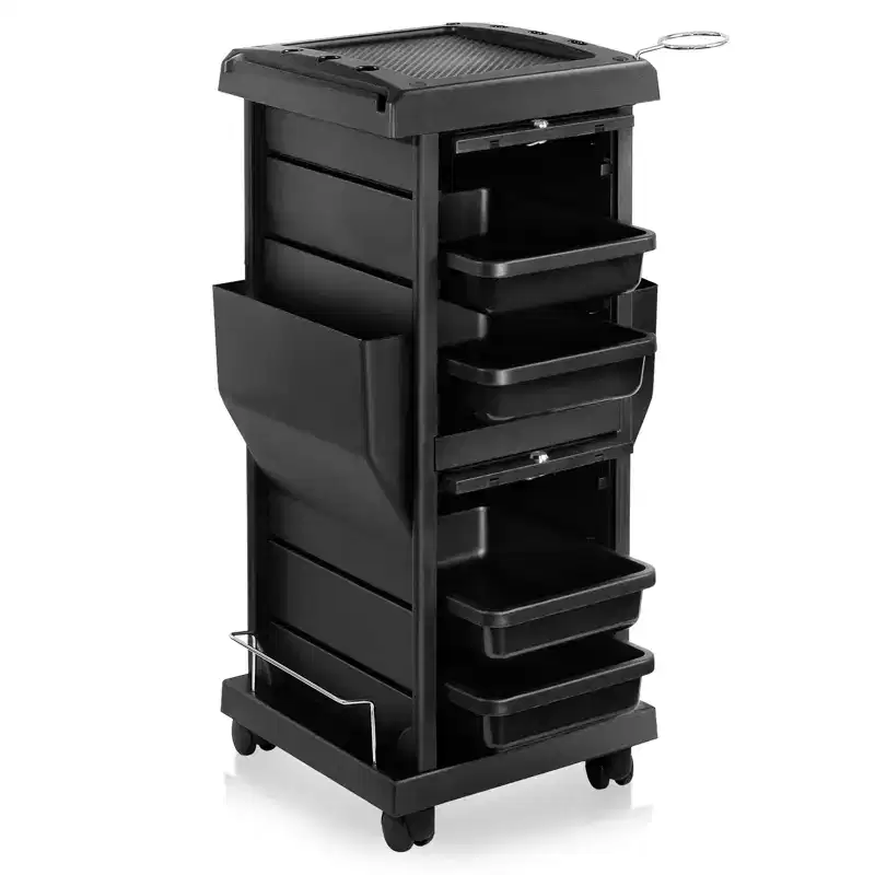 Saloniture Premium Locking Rolling Trolley Cart with Side Tool Pockets - Black