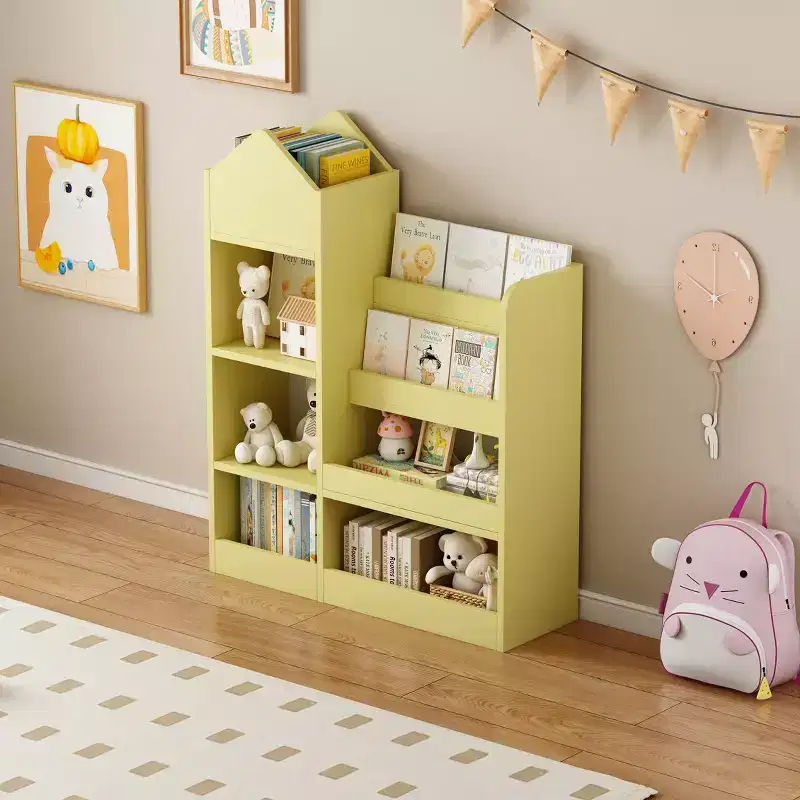 Kids Wooden Bookshelf Toy Storage Organizer with Bookcase, Kid's Big Storage Unit with 6 Compartments 2 Baskets Bins Toys Box Organizer for Books Toys