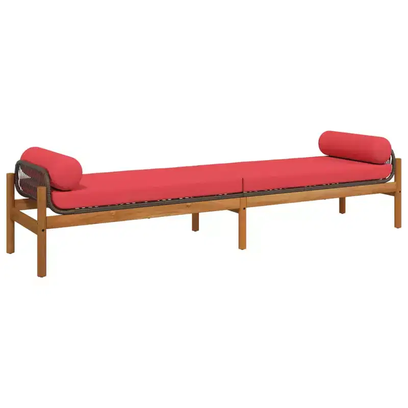 Patio Bench Brown and Red PE Rattan Removable Covers Patio Bench
