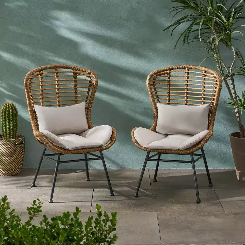 Christopher Knight Home Habra Wicker Iron Frame Club Chairs with Cushions