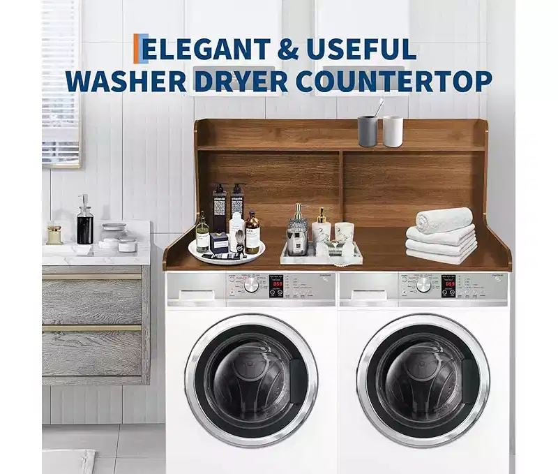 1 Mdf Tall Washing Machine Rack,3-Tier Washer Dryer Countertop with Edge Rails, for Folding Clothes, Washer and Dryer Topper with Non-Slip Pad
