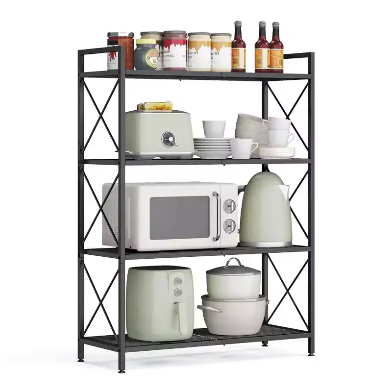 3-Tier Rolling Storage Cart, All-Metal Frame with X-Braced Sides and Wire Mesh Shelves, 31.5 Wide Mobile Organizer with Locking Casters