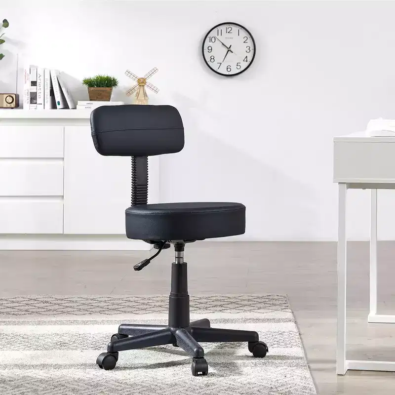Armless Chair Rolling Stool with Backrest for Garage Shop Workbench Salon