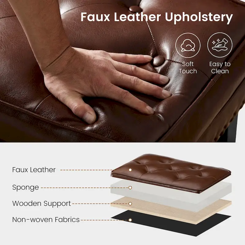Black / Coffee Mid-Century Button-Tufted PU Leather Ottoman