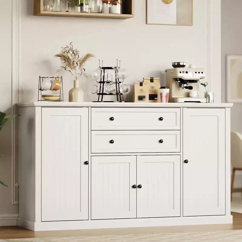 58 Inch Sideboard Buffet Cabinet - Large Wood Rustic Farmhouse Coffee Bar Cupboard with Storage Drawers for Dining Room Kitchen Living Room
