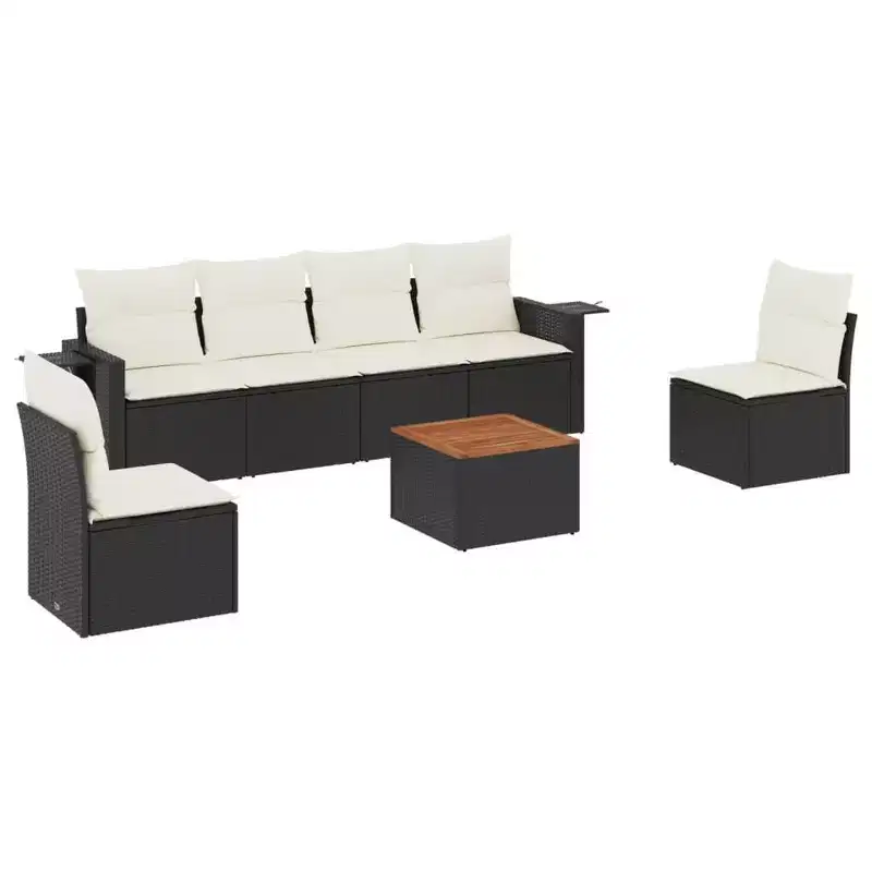 vidaXL 7 Piece Patio Sofa Set with Cushions Black Poly Rattan
