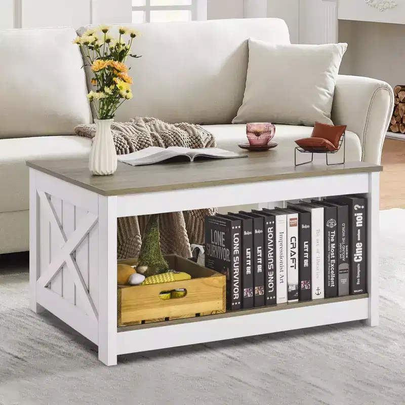 VEVOR 31.5 Farmhouse Coffee Table, Square Coffee Table with Open Storage Compartment, Wooden Rustic Cocktail Table for Living Room, Bedroom