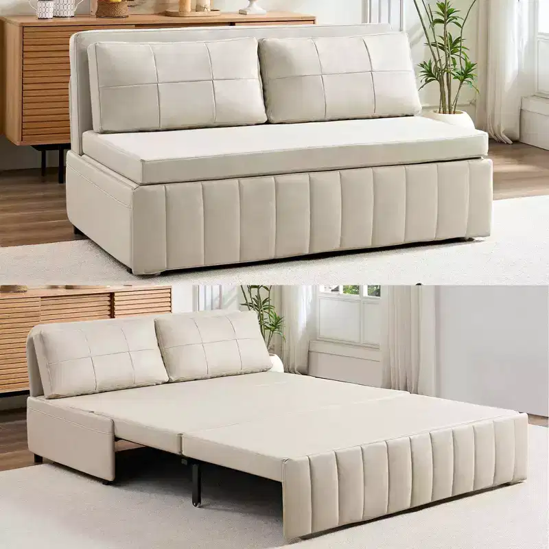 62 Inch 3-in-1 Pull-Out Sleeper Sofa Bed with Chaise Lounge