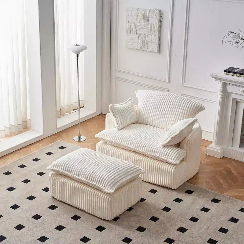 Convertible Sofa Chair with Ottoman, Corduroy Fabric, Compressed Packaging, for Small Spaces, Dorm, Apartment