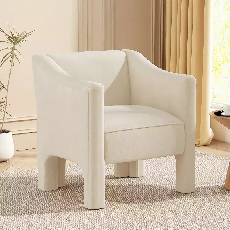 Modern Chenille Upholstered Barrel Accent Chair with Ergonomic Backrest, 250 lb Capacity
