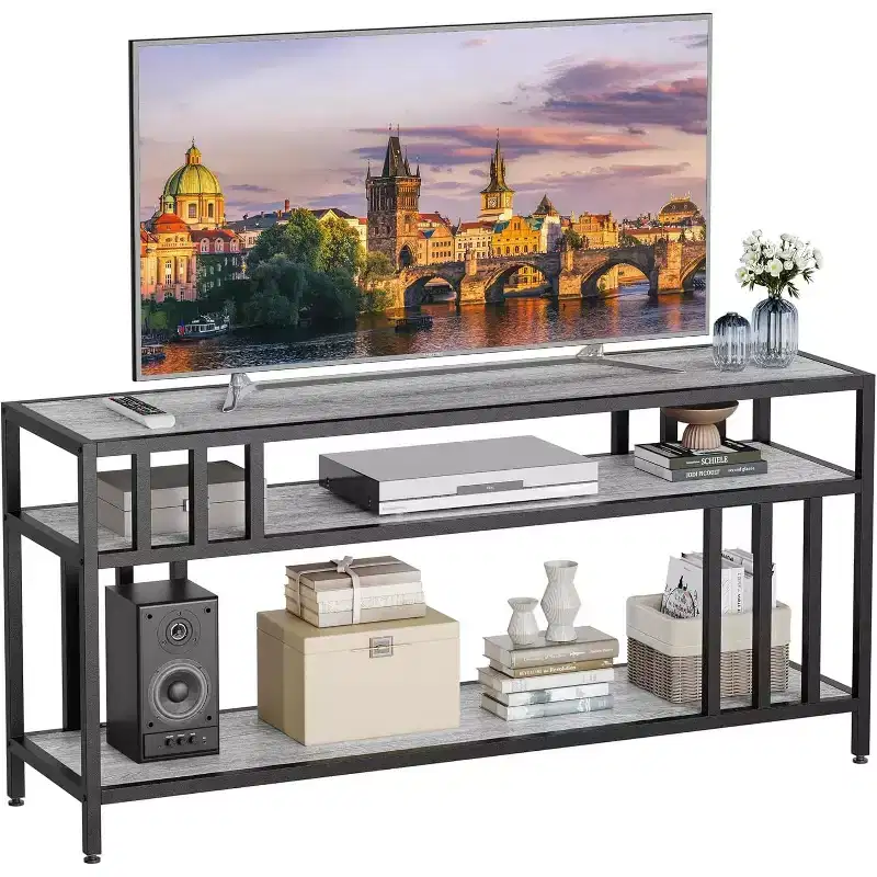 58/65 TV Stand for TV up to 65/75, Rustic Entertainment Center with 3-Tier Open Shelves, Media Console Table