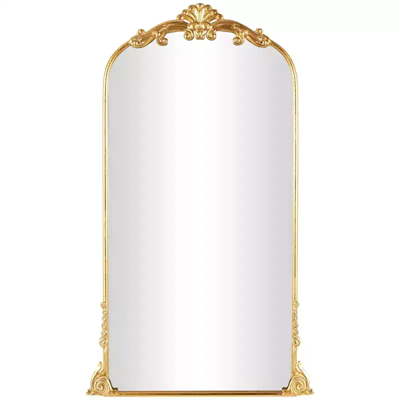 48x28 Inch Tall Ornate Arched Baroque Floor Mirror Gold