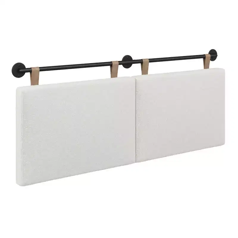 Full/Queen Boucle Kids' Headboard Cream Wall Mounted MDF Upholstered