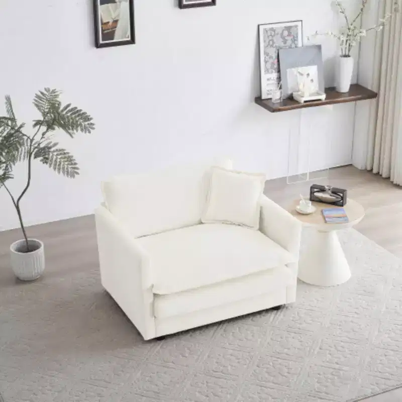 Plush Single Seat Sofa: White Chenille, Perfect for Reading