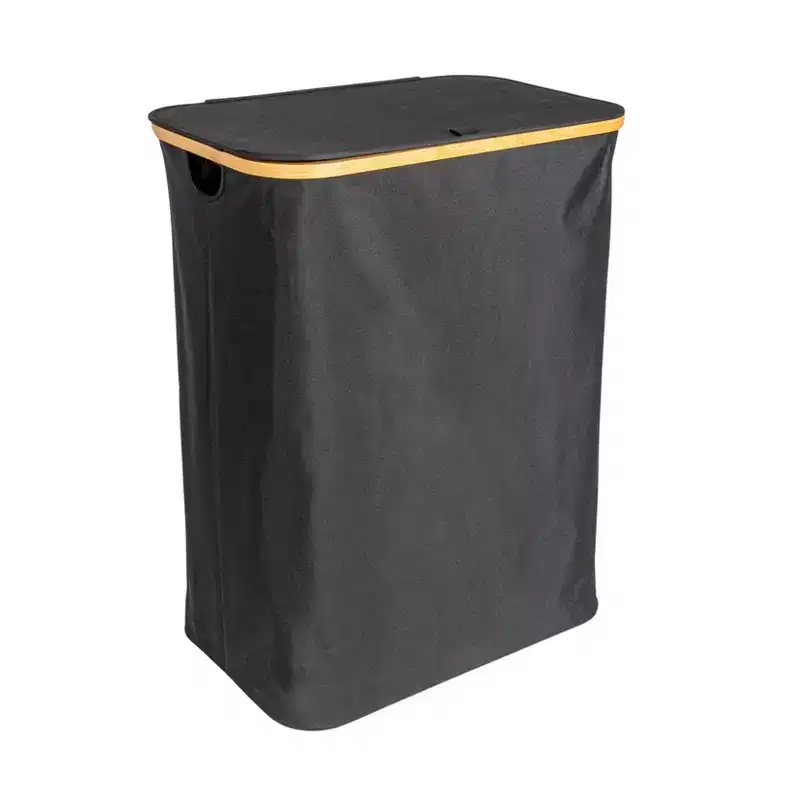 Sleek Laundry Hamper with Dual Mesh Liners and Lid, Black