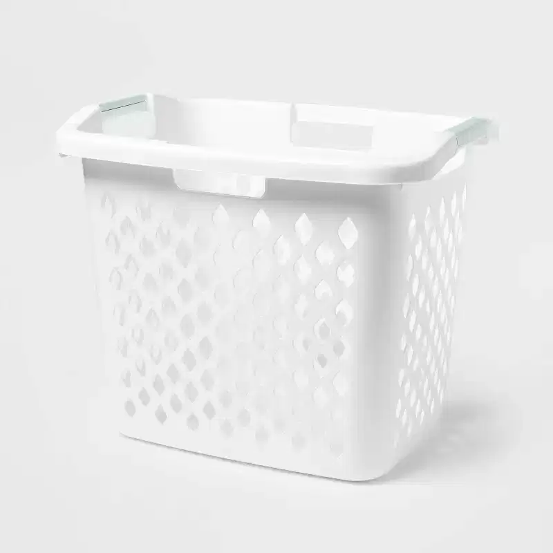 2.1bu White Plastic Clothes Hamper with Built-In Handles, Open-Top, 19.55 Gallon Capacity