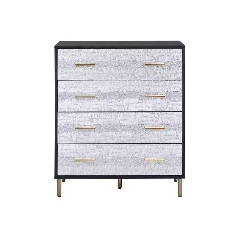 32" Myles Decorative Storage Drawer Black, Silver and Gold Finish - Acme Furniture: Elegant 5-Drawer Chest, Wood Composite, No Assembly Required
