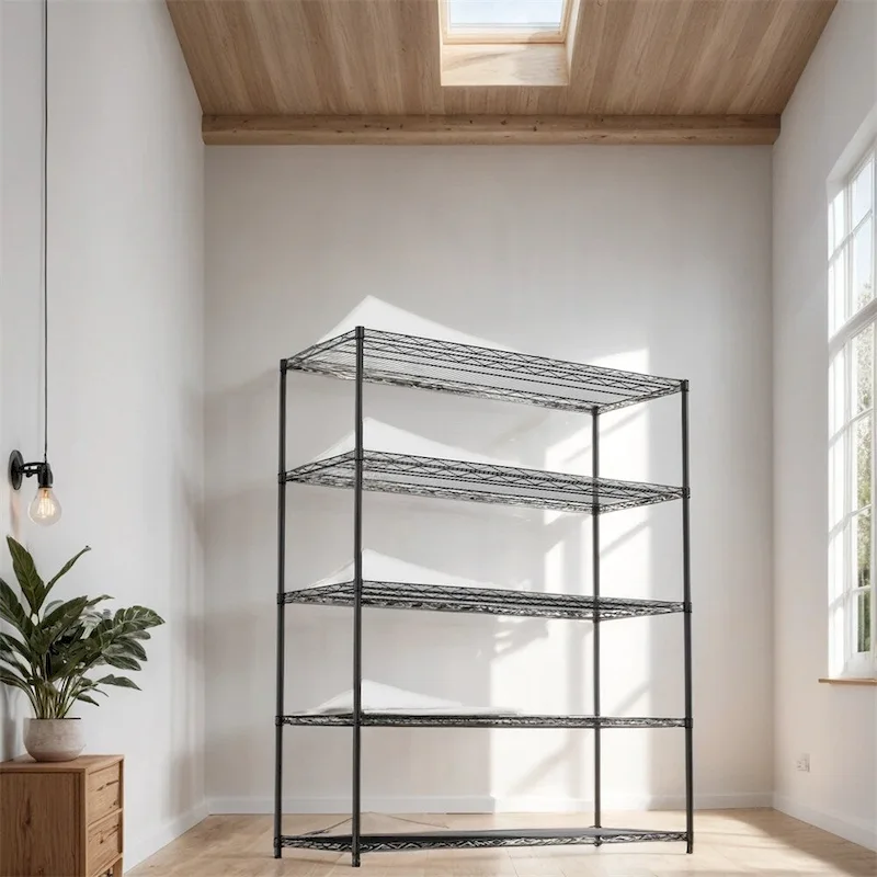 5 Tier Steel Heavy Duty Adjustable Shelves with Wheels and Feet
