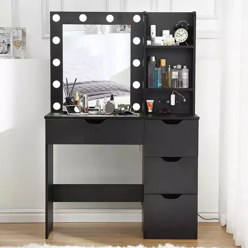Makeup Vanity with Drawers, White Vanity Desk with Mirror and Lights in 3 Colors