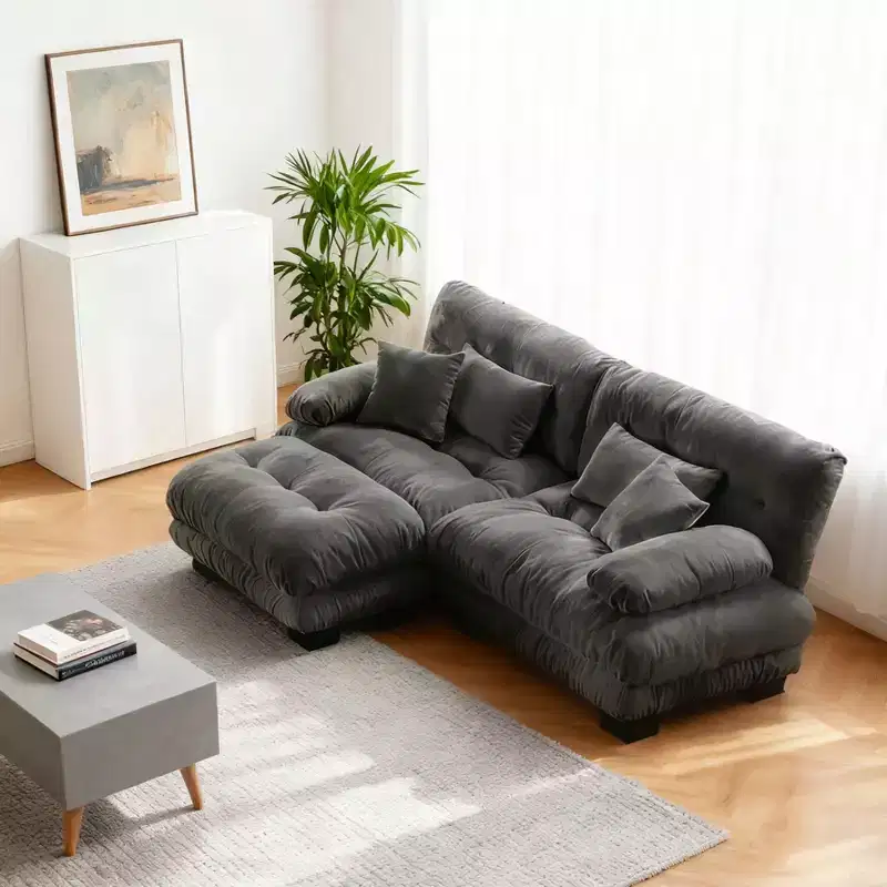 Homy Casa Cloud L-Shaped Sectional Sofa with Chaise Lounge and Plush Cushions, for Living Room or Family Space