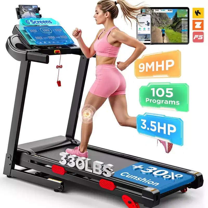 105 Programs Treadmill w/ 330lb Capacity,3.75HP Folding Treadmill 10% Incline for Home,9MPH Max Speed,Smart APP Control,HiFi Stereo Speaker,Knee Strps