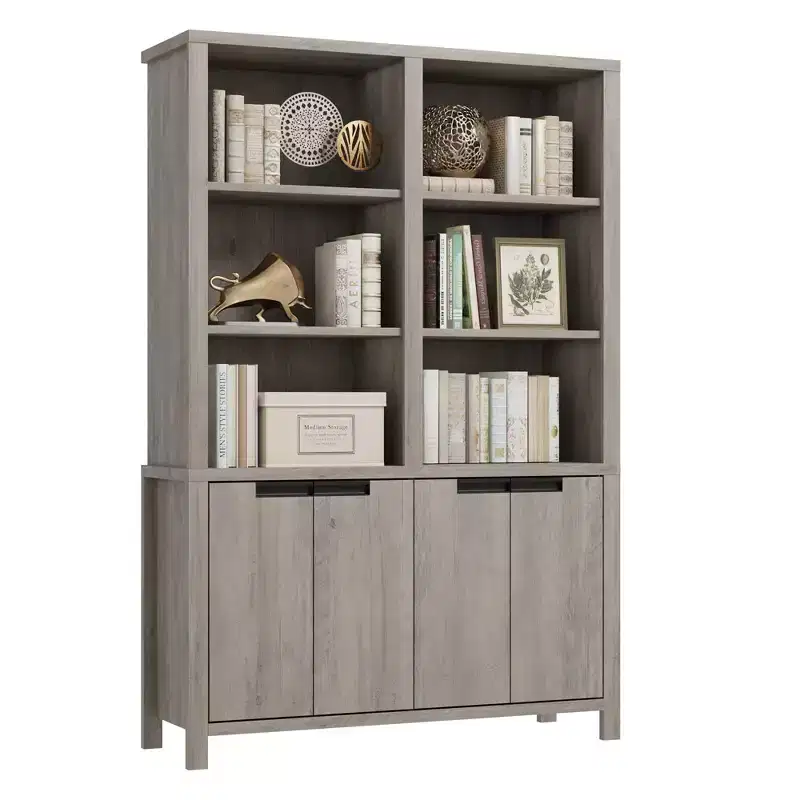 GustoWave 74.5 Tall Bookshelf with Double Storage, 6-Tier Large Bookshelf, Double Wide Bookshelves,for Livingroom Office Library,Gray