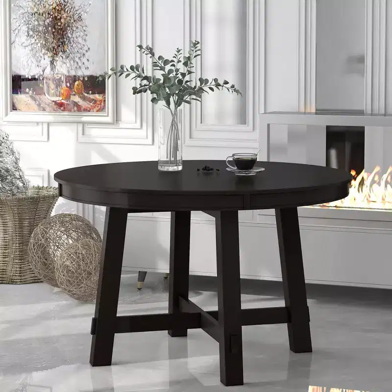 Okak 58IN Farmhouse Round Extendable Dining Table, Kitchen Table with Thick Cross Legs and Heavy Tabletop, Folding Table for Dining Room
