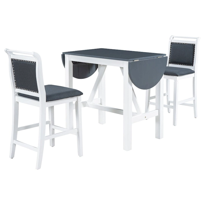 3-Piece Wood Counter Height Drop Leaf Dining Table Set with 2 Upholstered Dining Chairs
