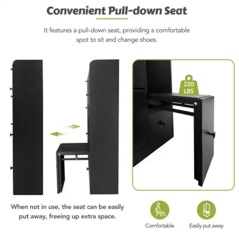 Max Storage Entryway Organizer, 3-Drawer Tipping Bucket Shoe Cabinet with Pull-down Seat, Freestanding Hallway Rack