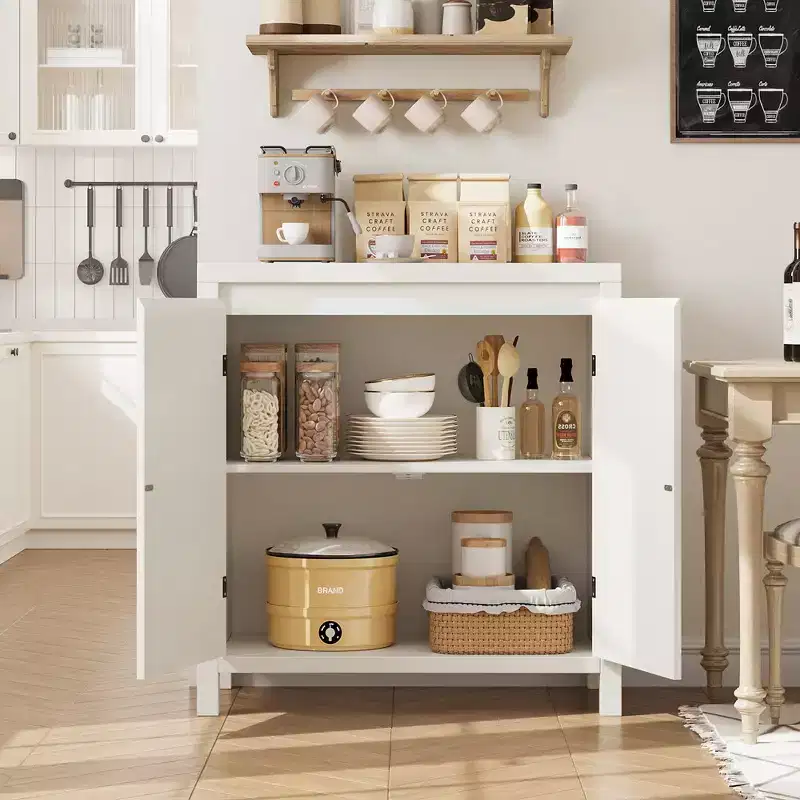 MDF & Rattan Sideboard Cabinet with 2 Doors and 1 Drawer, 33.1