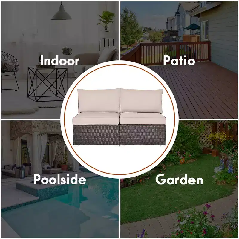 Costway 2PCS Patio Rattan Armless Sofa Sectional Conversation Furniture Set W/Cushion