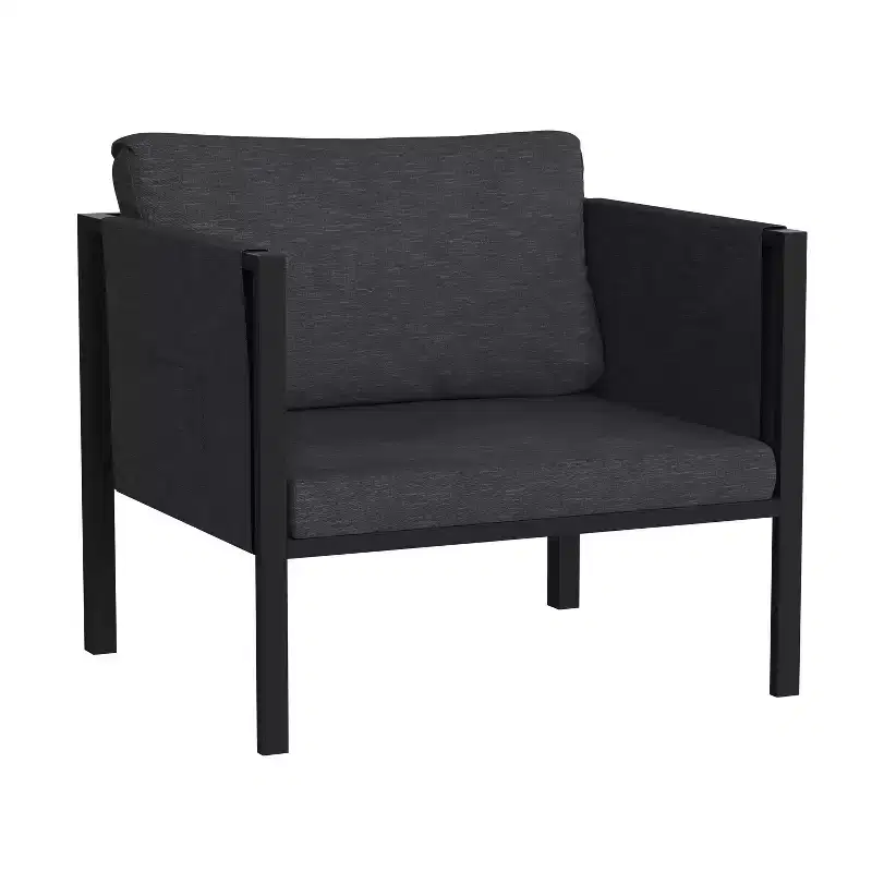 Emma and Oliver Indoor Outdoor Patio Lounge Chair, Steel Framed Club Chair with Cushions and 2 Storage Pockets
