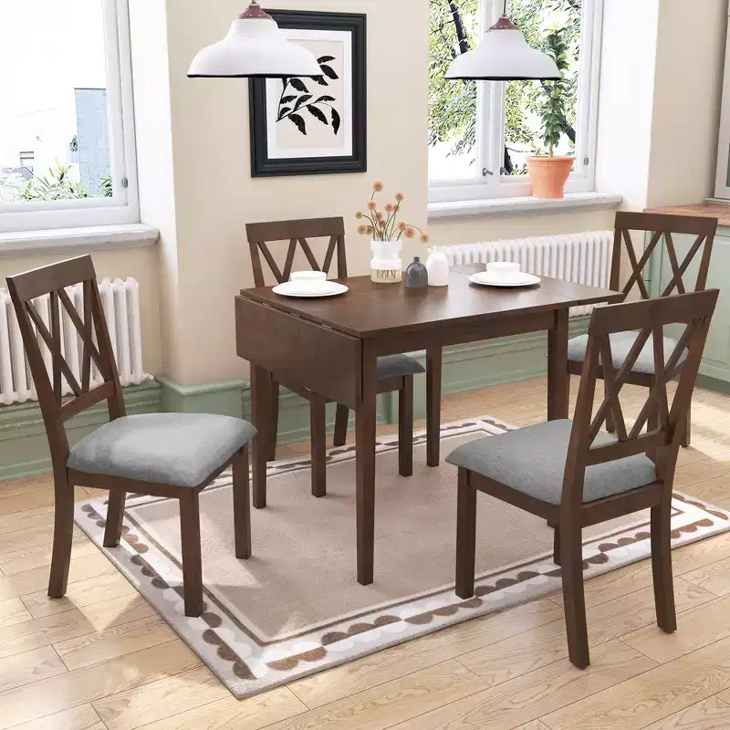 Foldable Dining Table Set with 4 Upholstered Chairs, Extendable Design, for Compact Dining