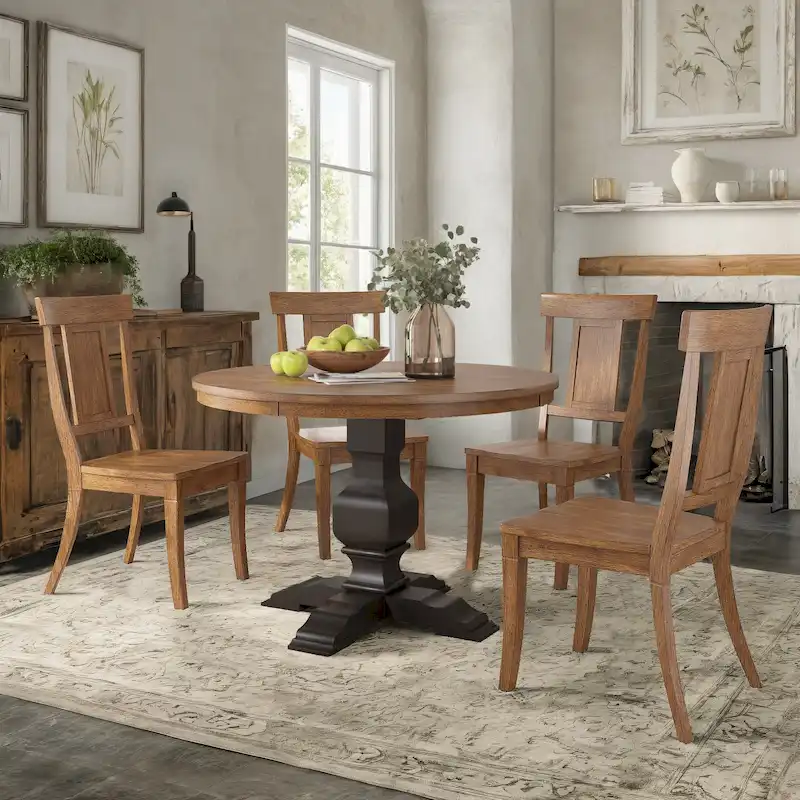 Ronda 45 Round Solid Wood Top Dining Set with Panel Back Chairs