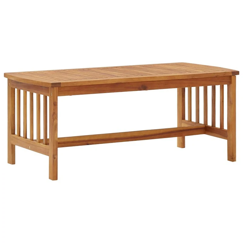 Rectangular Slatted Coffee Table in Brown Acacia Wood, 40 Inch