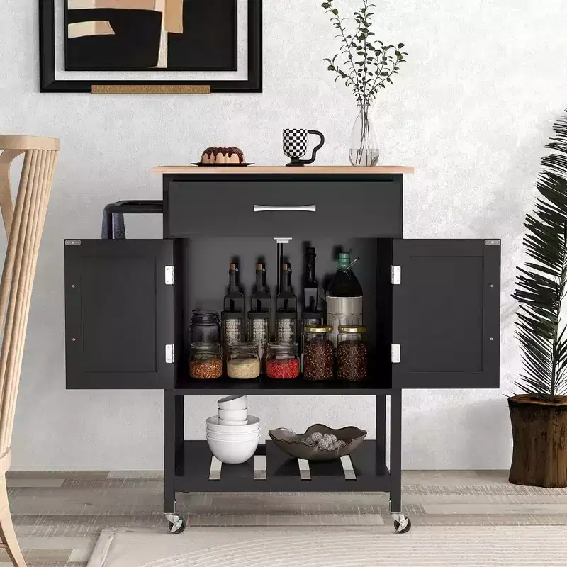 Costway Rolling Kitchen Island Cart w/ Drawer 2-Door Storage Cabinet Bottom Tray