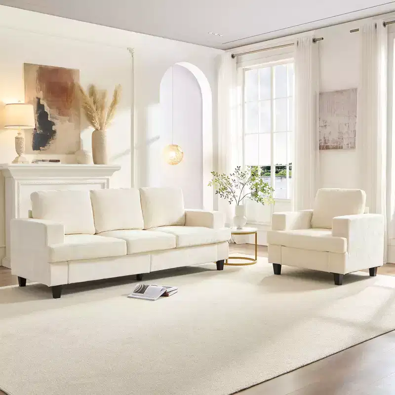Mjkone 82Chenille 3-Seat Straight Sectional Sofa with 56''Armchair,2 Piece Living Room Sectional Sofa Furniture Sets
