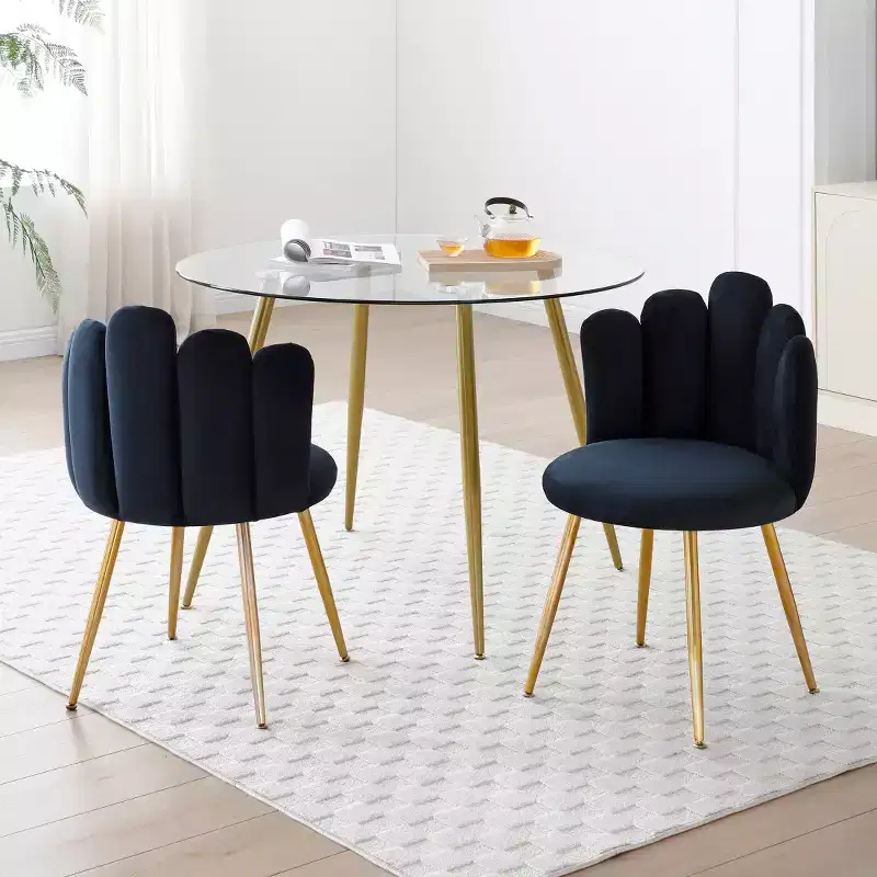Bestier Set of 2,Modern Velvet Dining Chairs with Golden Metal Legs for Dining Room, Kitchen, Vanity, Living Room - Black