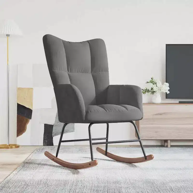 Rocking Chair Accent Side Chair Padded Seat for Living Room Velvet - Dark Gray Without Footrest