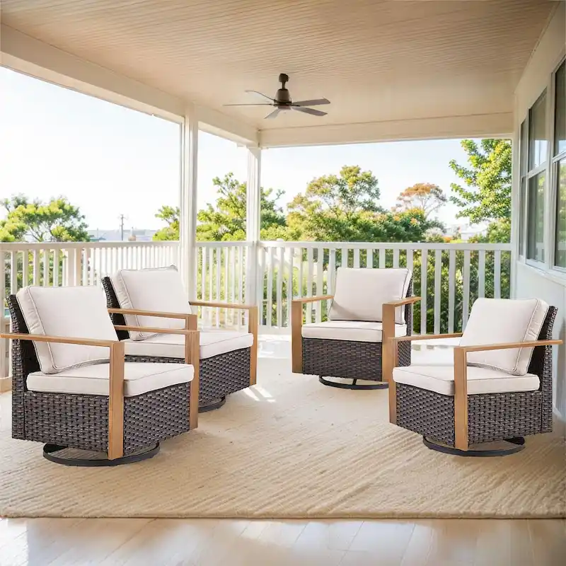 Gymojoy Outdoor Swivel Rocker Patio Chairs with Cushion - Brown