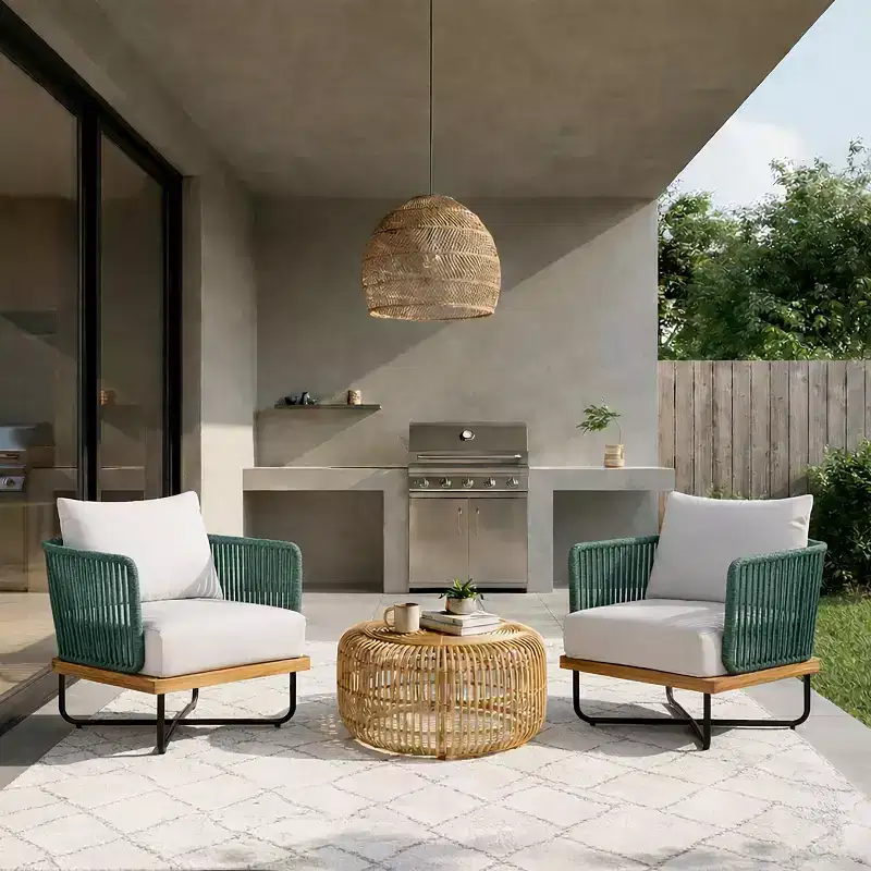 Christopher Knight Home Ivan Rope Woven Acacia and Iron Frame Club Chairs (Set of 2)
